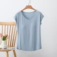 thumbnail image 2 of Liweisiy Women's Cap Sleeve Tees V Neck Multi Color Layering Breathable Pajama Shirts Classic Loose Soft Sleep Tops Blue L, 2 of 6