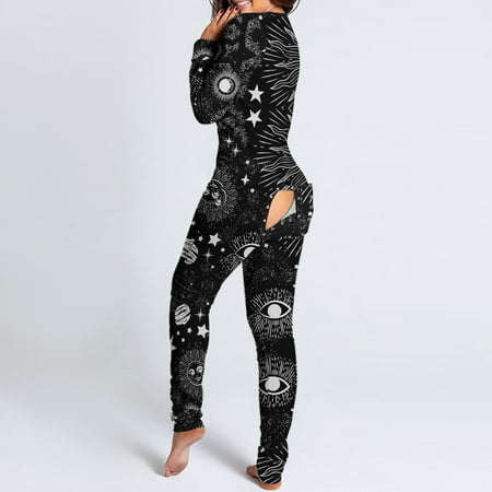 

Pxiakgy sleepwear for women Women s Sleepwear Jumpsuit Button-Down Print Functional Buttoned Flap Adult Romper Jumpsuit Long Sleeve Romper Set White + M