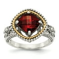 thumbnail image 1 of Sterling Silver Two Tone Silver And Gold Plated Sterling Silver w/Garnet Ring, 1 of 3