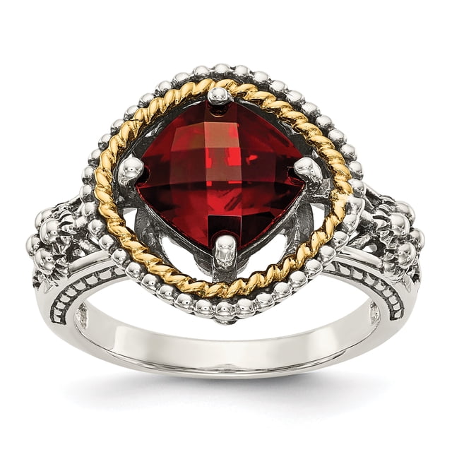 Sterling Silver Two Tone Silver And Gold Plated Sterling Silver w/Garnet Ring