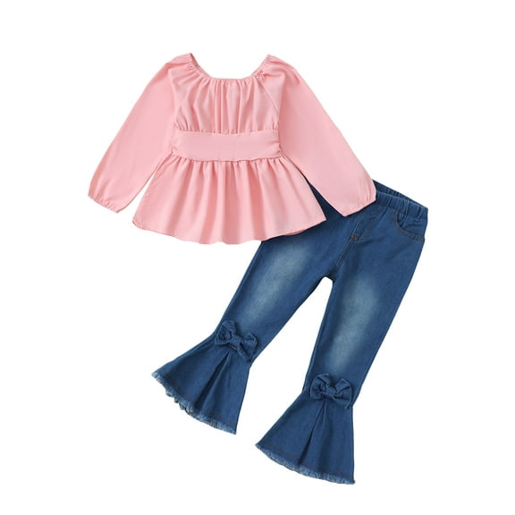 KIMI BEAR Newborn Baby Boys Outfits 9-12 Months Warm Clothing Sets Long Sleeves Pullover Sweatshirt Top Letter Print Top Ripped Denim Pants Jeans 2pcs Pant Sets Blue