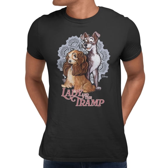 Disney Lady And The Tramp Men's Doily Couple T-Shirt (Black, S-XXXL)