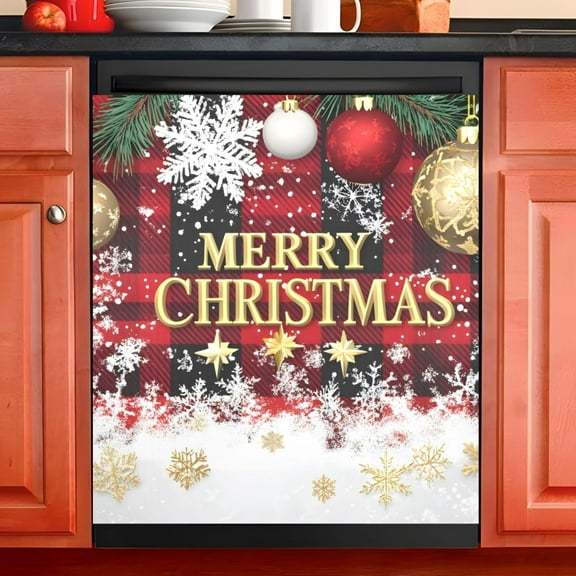 Ryvnso Snowflake Checkered Christmas Dishwasher Magnetic Refrigerator Magnet Cover Kitchen Home Decorative 23"x26"