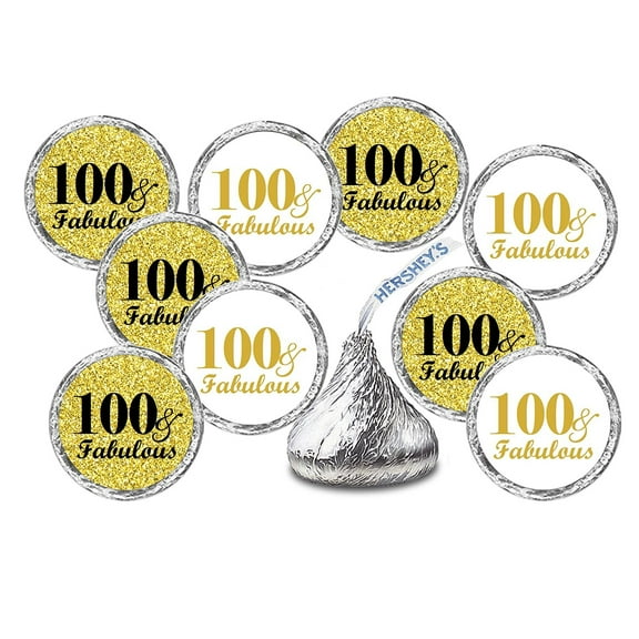 100 & Fabulous Birthday Gold Kisses Stickers, (Set of 216) Chocolate Drops Labels Stickers For Birthday Party, Kisses Party Favors Décor