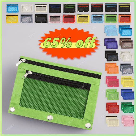 Titcea Pencil Pouch for 3 Ring Binder, 3 Hole Zipper Pencil Pouches with Clear Window, Pencil Bags in Assorted Colors, Sturdy Cloth Pencil Case