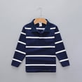 thumbnail image 2 of HCNTES Little Boys Long Sleeved T Shirt Striped Comfortable Polo Shirt Casual Versatile Tshirt(Navy,10-11 Years), 2 of 4