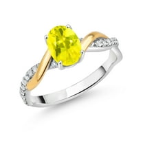 Gem Stone King 2 Tone 10K Yellow Gold and 925 Sterling Silver Canary Mystic Topaz and White Lab Grown Diamond Twisted Interwoven Ring for Women (0.91 Cttw, Available in Size 5,6,7,8,9)