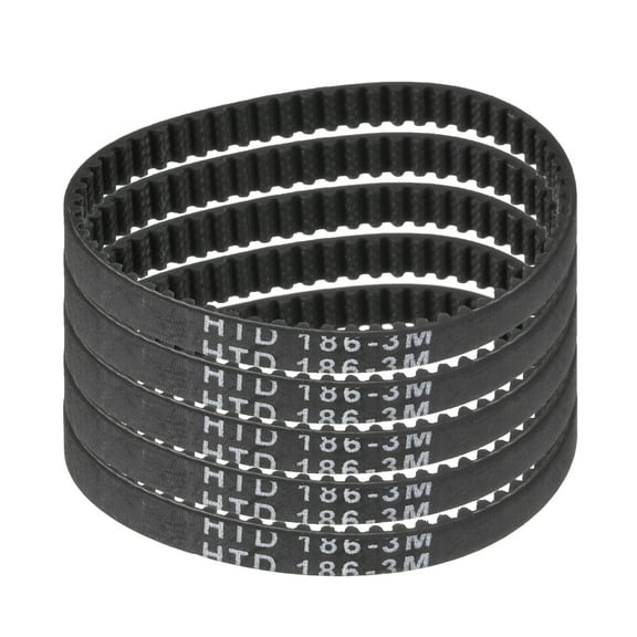 5 Packs HTD-3M Rubber Timing Belt 62 Teeth, 186mm Pitch Length x 6mm Width x 2.4mm Height, Pulley Timing Belt