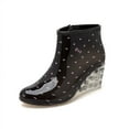 thumbnail image 4 of POROPL Womans Rain Boots Mid Calf Fashion Rubber High Heel Wedge Side Zip Up Buckle Shoes,Boots for Women Size 7, 4 of 5