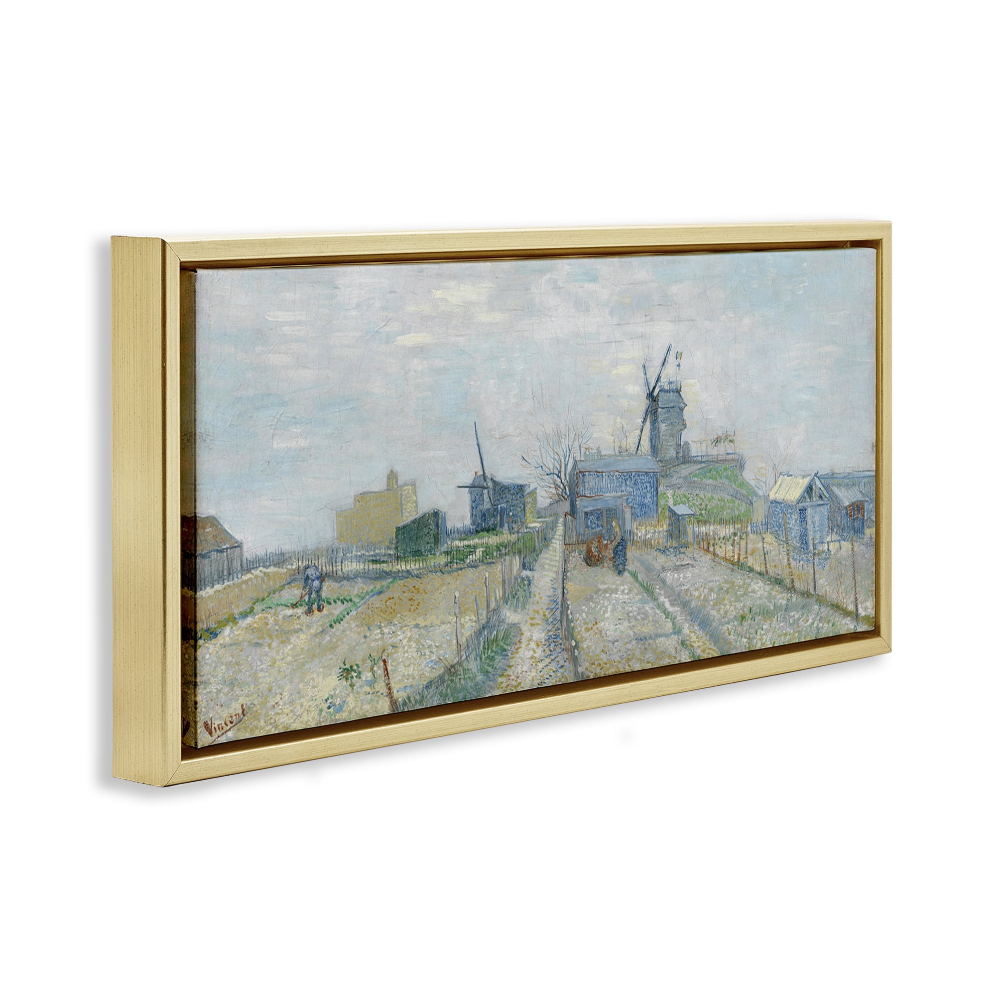 Stupell Industries Classic Van Gogh Vegetable Gardens Landscape & Nature Painting Gold Floater Framed Canvas Art Print Wall Art, 31 x 14