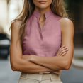 thumbnail image 4 of Women's Sleeveless Stand Collar Vest, Solid Color Sexy and Chic Casual Top, Breathable Tank for Everyday Leisure and Layering-Pink, 4 of 6