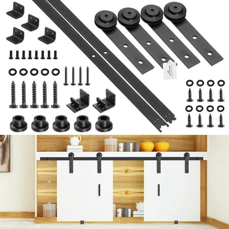 Yescom 4 Ft. Mini Small Sliding Double Barn Door Hardware Roller Track Rail Kit Cabinet TV Stand Closet