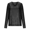 thumbnail image 6 of Thousandth Women's Sparkly Sequin Tops Casual V Neck Party Blouse Long Sleeve Loose Fit Glitter Tunic Shirt Holiday Christmas Outfit for Women, 6 of 7