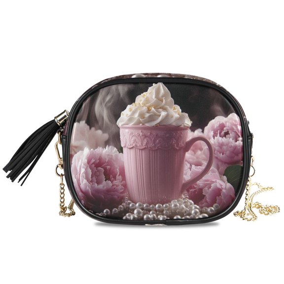 Womens Casual Chain Shoulder Bag Simple style Pink Cup with Whipped Cream Crossbody Bag