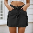 thumbnail image 2 of Fgnfyis Women's Straight Denim Skirt with Pockets Casual A-line Mini Skirt for Daily Wear Outfit Spring Summer Fall Fashion Utility Style Black XL, 2 of 5