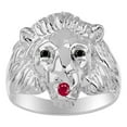thumbnail image 1 of RYLOS Rings Sterling Silver Lion Head Ring Black Diamonds Eyes & Gemstone Mouth Fun Designer Rings Ruby  Jewelry Size 13, 1 of 7