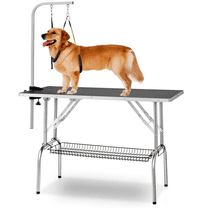 SAEWUD 43.5" Dog Grooming Table with Adjustable Arm & Noose, 220 lbs Capacity, Black, Stainless Steel, 360° Rotating Hook, Ideal for Professional Grooming