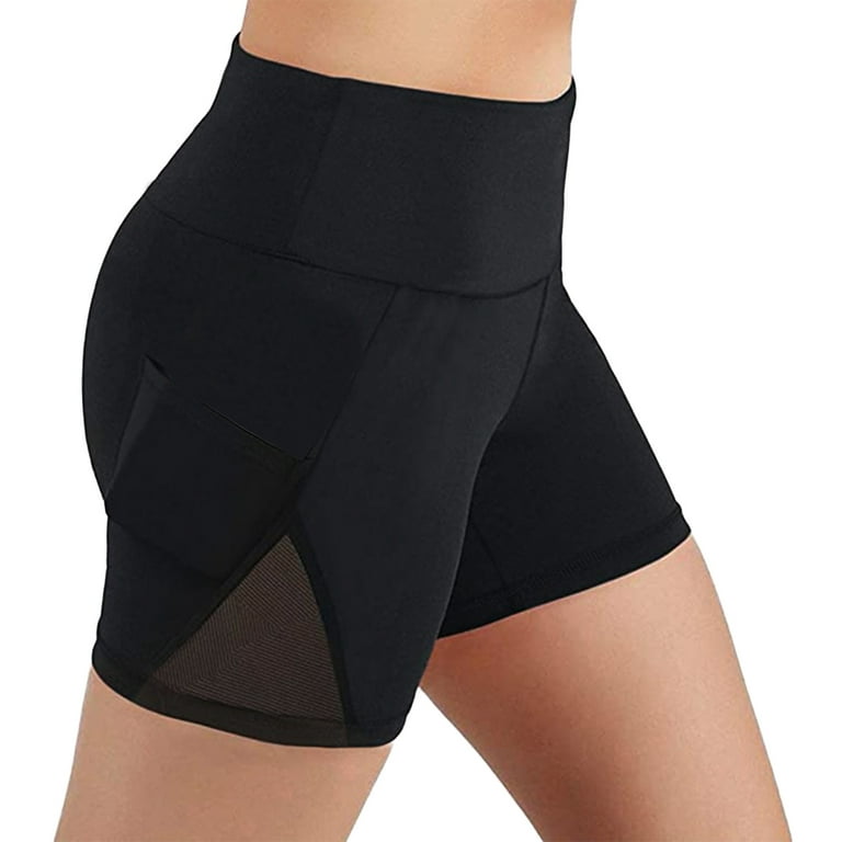 Frehsky shorts for women Women High Waist Yoga Shorts With Side Pockets  Workout Running Compression Biker Shorts high waisted shorts Black 