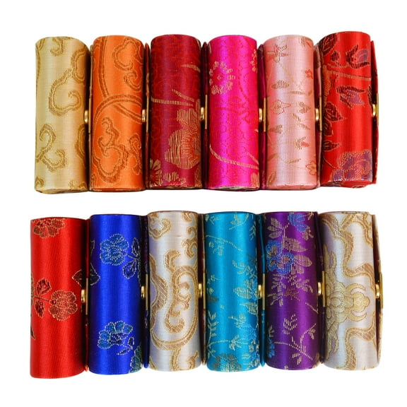 Bleiou 12 Pcs Lipstick Case Holder Flower Design Lipstick Box with Mirror Retro Embroidered Cosmetic Case