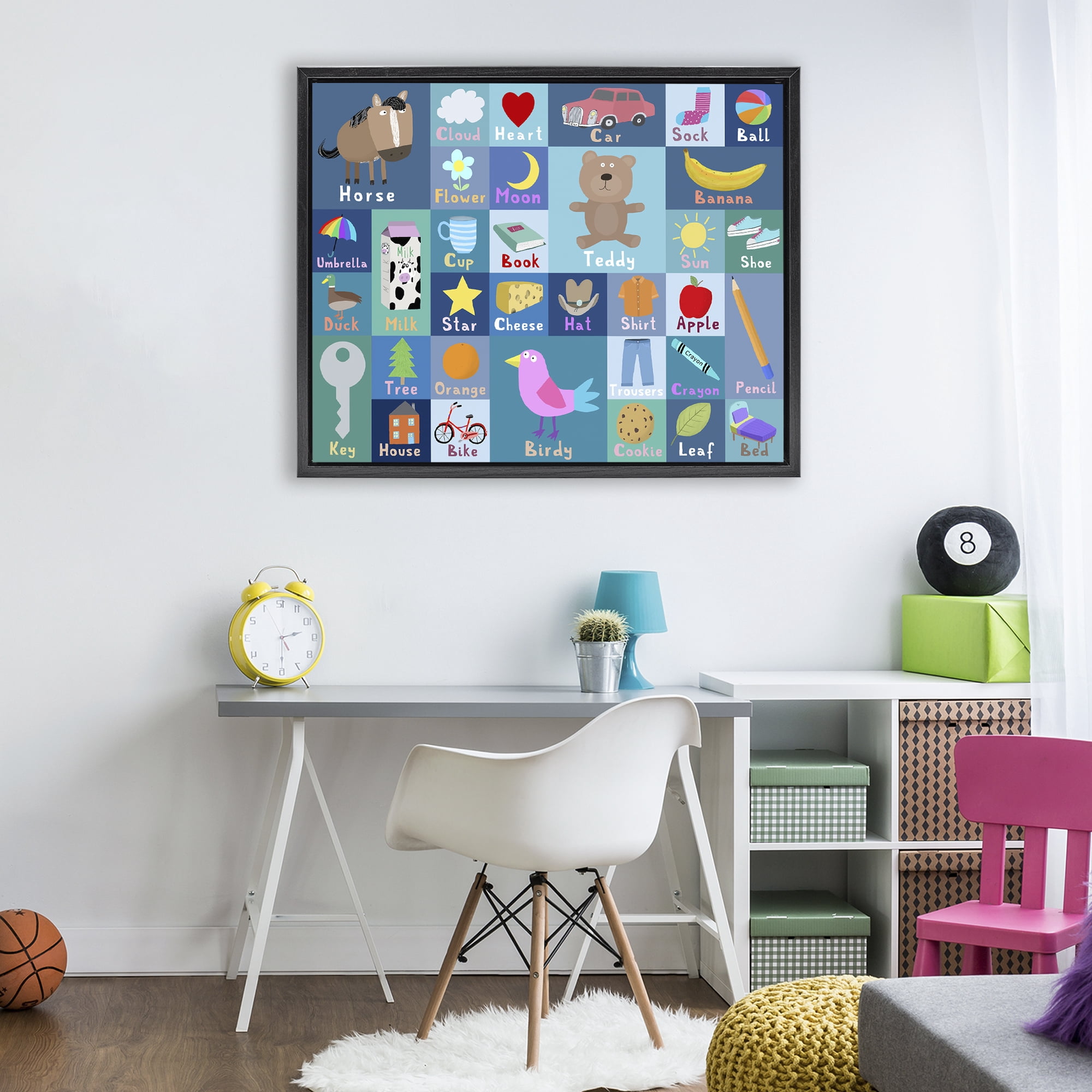Stupell Industries Blue First Words Black Framed Floater Canvas Wall Art, design by Carla Daly