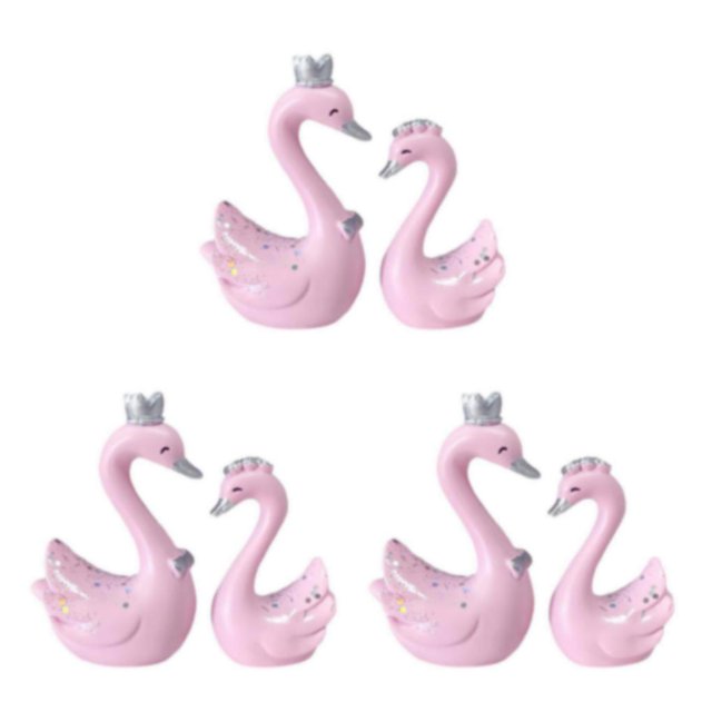 Justharion Statue de Cygne Figurines Sculpture Gâteau Tableau de Bord Décor Mini Rose 9cm 3Set
