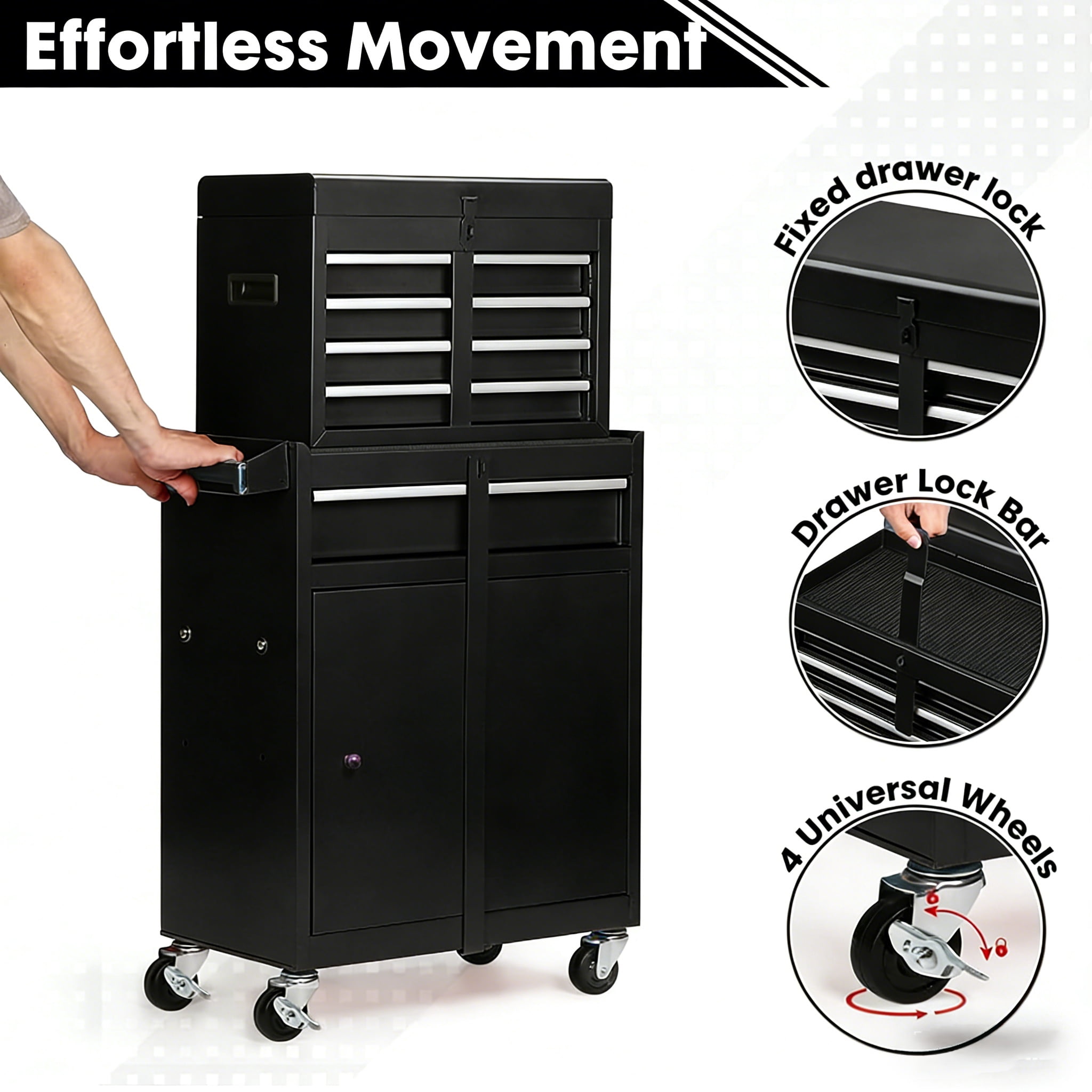 ARTMAN 5-Drawer Rolling Steel Tool Storage Chest,2-IN-1  Tool Cabinet with Lockable Wheels and Sliding Drawers for Garage Workshop Rapair Shop