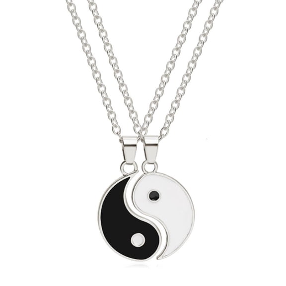 YongCo Couple Necklace Yin Yang Pendant Necklace with Adjustable Chain 2Pcs Jewelry