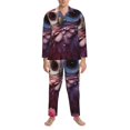 thumbnail image 3 of Balery Cute Flower Owl Pijama para Hombre de Dos Piezas con Manga Larga, Conjunto de Dormir y Descanso Suave con Bolsillos-Small, 3 of 7