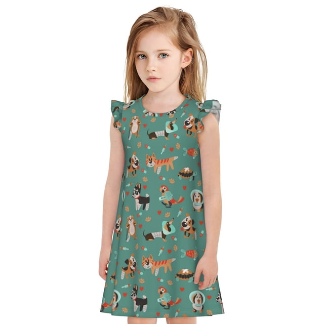 Balery Veterinary Clinics Camisón de princesa para niñas, pijama de algodón con mangas abullonadas, suave y bonito.-Small