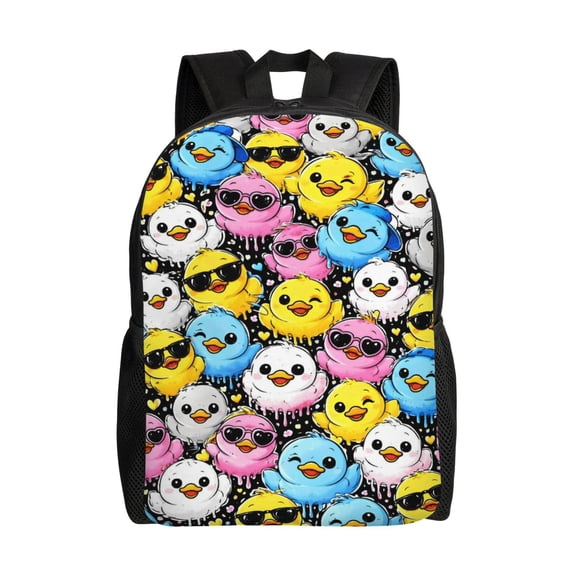Cartoon Duck Backpack Full Front Print Travel Laptop Bag for Men and Women