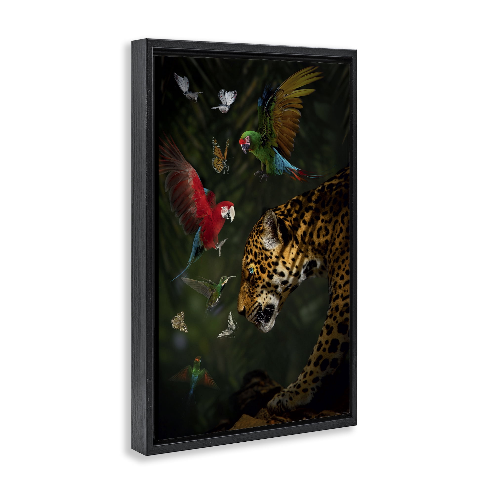 Stupell Industries Jungle Brawl Animals Animals Painting Black Floater Framed Canvas Art Print Wall Art, 17 x 25