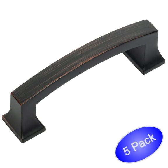 5 Pack - Cosmas 755-3ORB Oil Rubbed Bronze Contemporary Cabinet Hardware Handle Pull - 3" Inch (76mm) Hole Centers