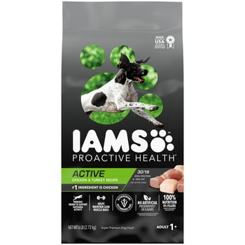 IAMS PROACTIVE  Adult ACTIVE Chicken and Turkey Flavor Dry Dog Food, 6 lb. Bag