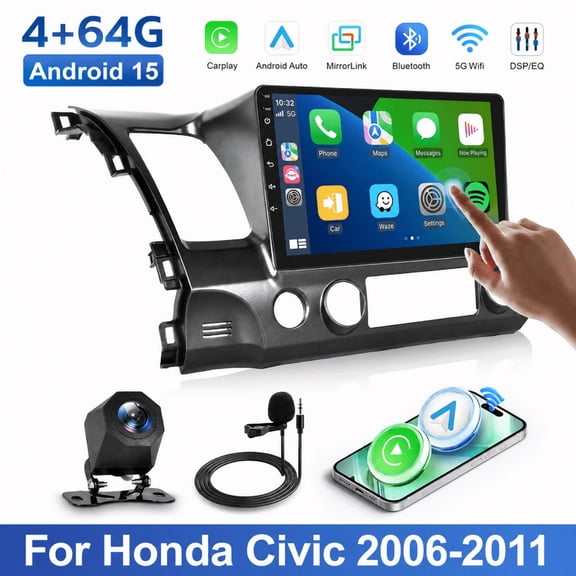 For Honda Civic 06-11 64G 9" Android 15 Car Stereo BT GPS Backup Cam WiFi