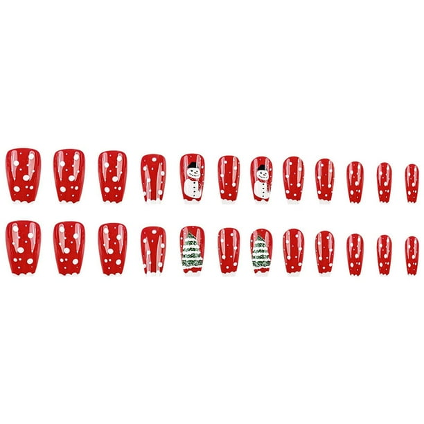 Kit de Pegatinas para Uñas con Copos de Nieve Navideños | 24 Uñas Postizas de 12 Tamaños | Lima y Pegatinas Adhesivas | Material Abs | Fácil Aplicación | Estilo Francés Nude | 24 Uñas y 1 Pegatina Ad