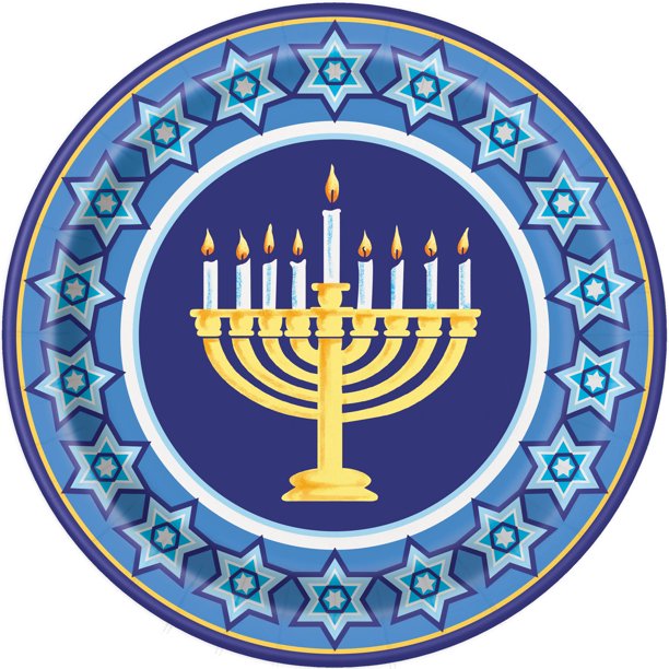 Happy Hanukkah Paper Dinner Plates, 9in, 8ct
