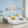 thumbnail image 1 of Twin Metal Daybed with Trundle, Pullout Trundle Bed Frame with Arched Headboard, Guest Sofa Bed with Steel Slat Support, No Box Spring Required, Easy Assembly, White, 1 of 7