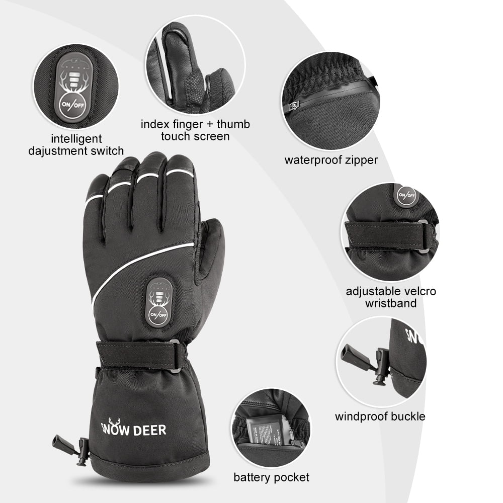 SNOW DEER Upgraded Heated Gloves Men Women,Ski Motorcycle Electric Battery Mittens Gloves