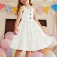 thumbnail image 5 of Sundresses for Girl Vacation Clearance Toddler Girl Summer Dresses Casual Sleeveless Button down Flowy Tiered Midi Sundress with Pockets New White 130, 5 of 8