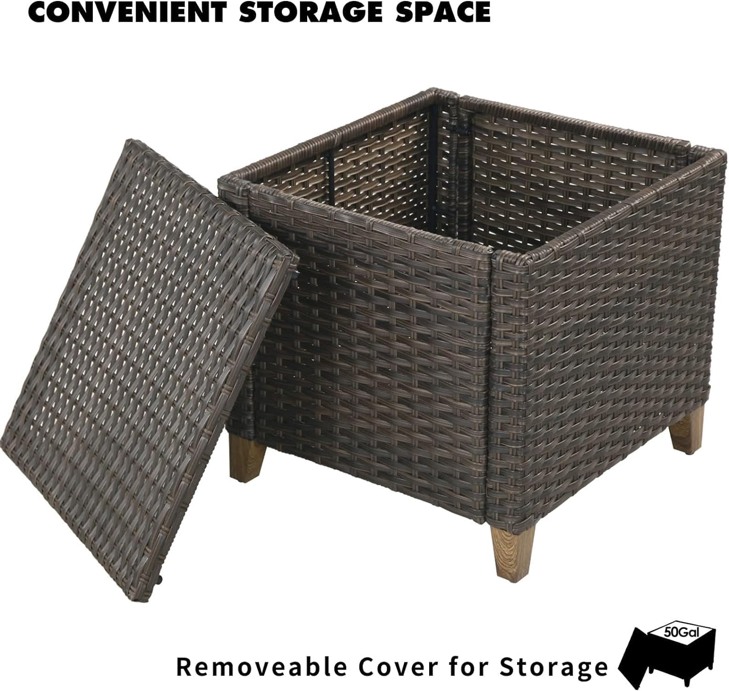Grand Patio Outdoor  Wicker Side Table, 50 Gallon Large Storage Box End Table , 27''H, Natural Brown