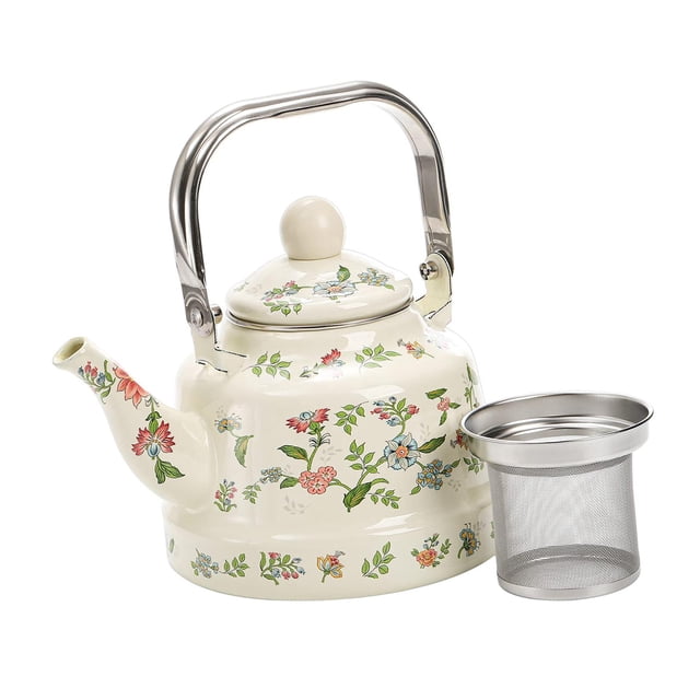 Multiusta de cafetería de té de té de esmalte con tapa con filtro de esmalte floral más cálido tetera turca para cocina de fiesta
