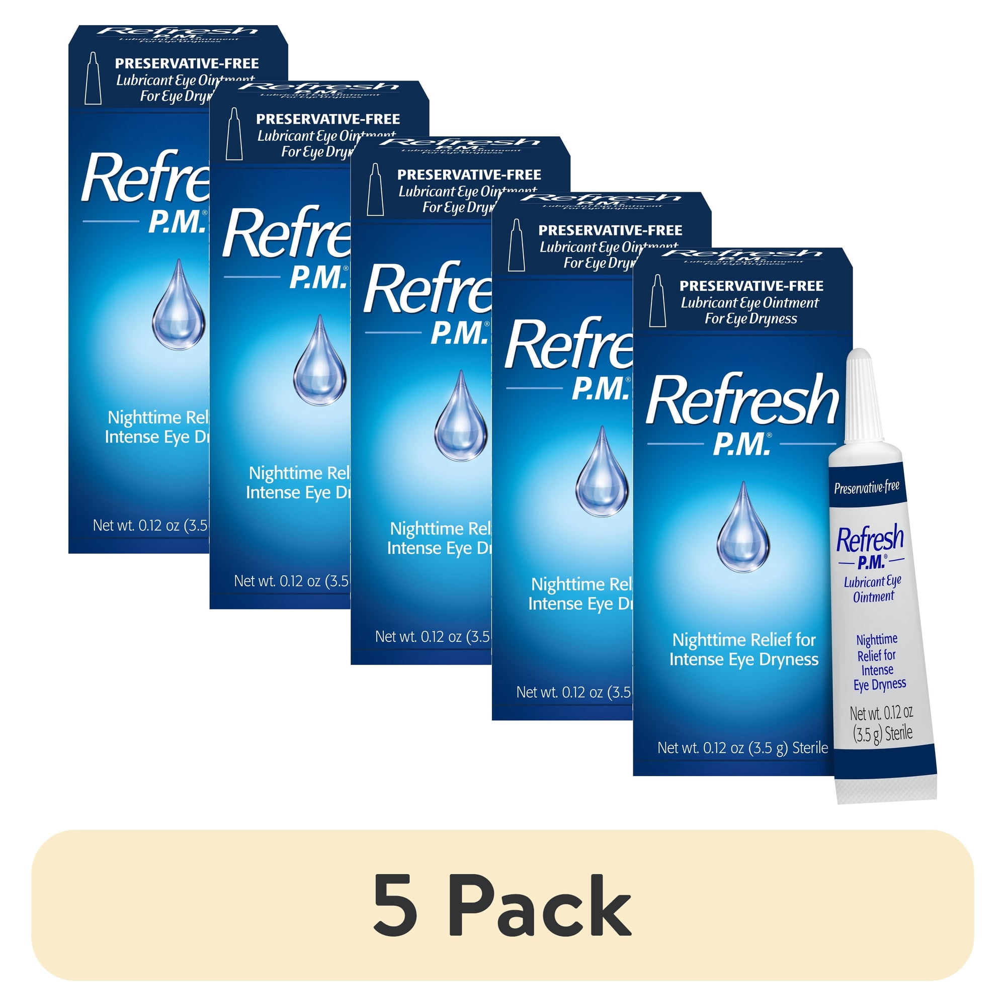 (5 pack) Refresh P.M. Preservative-Free Lubricant Eye Ointment, 3.5 g