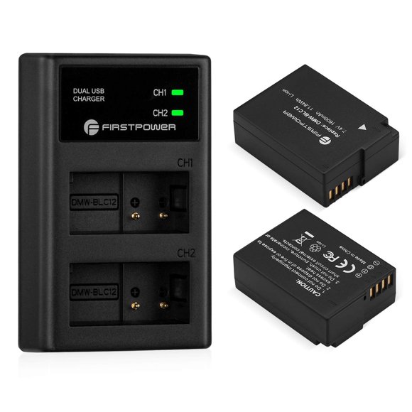 FirstPower DMW-BLC12 Battery and Dual USB Charger for Lumix G7, G85, G95, FZ1000, GH2, G5, G6, GX8, FZ200, FZ300 Cameras