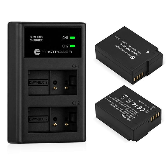 FirstPower DMW-BLC12 Battery and Dual USB Charger for Lumix G7, G85, G95, FZ1000, GH2, G5, G6, GX8, FZ200, FZ300 Cameras