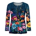 thumbnail image 4 of Jsaierl Womens Tops Hide Belly Shirts Fall Pleated Button V Neck T-Shirt Causal Empire Waist A-Line Long Sleeve Floral Tunic Tops, 4 of 5