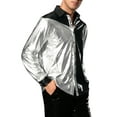 thumbnail image 4 of INSPIRE CHIC Metallic Shirts for Men's Long Sleeves Party Disco Color Block Shiny Shirts XL Silver Black, 4 of 6