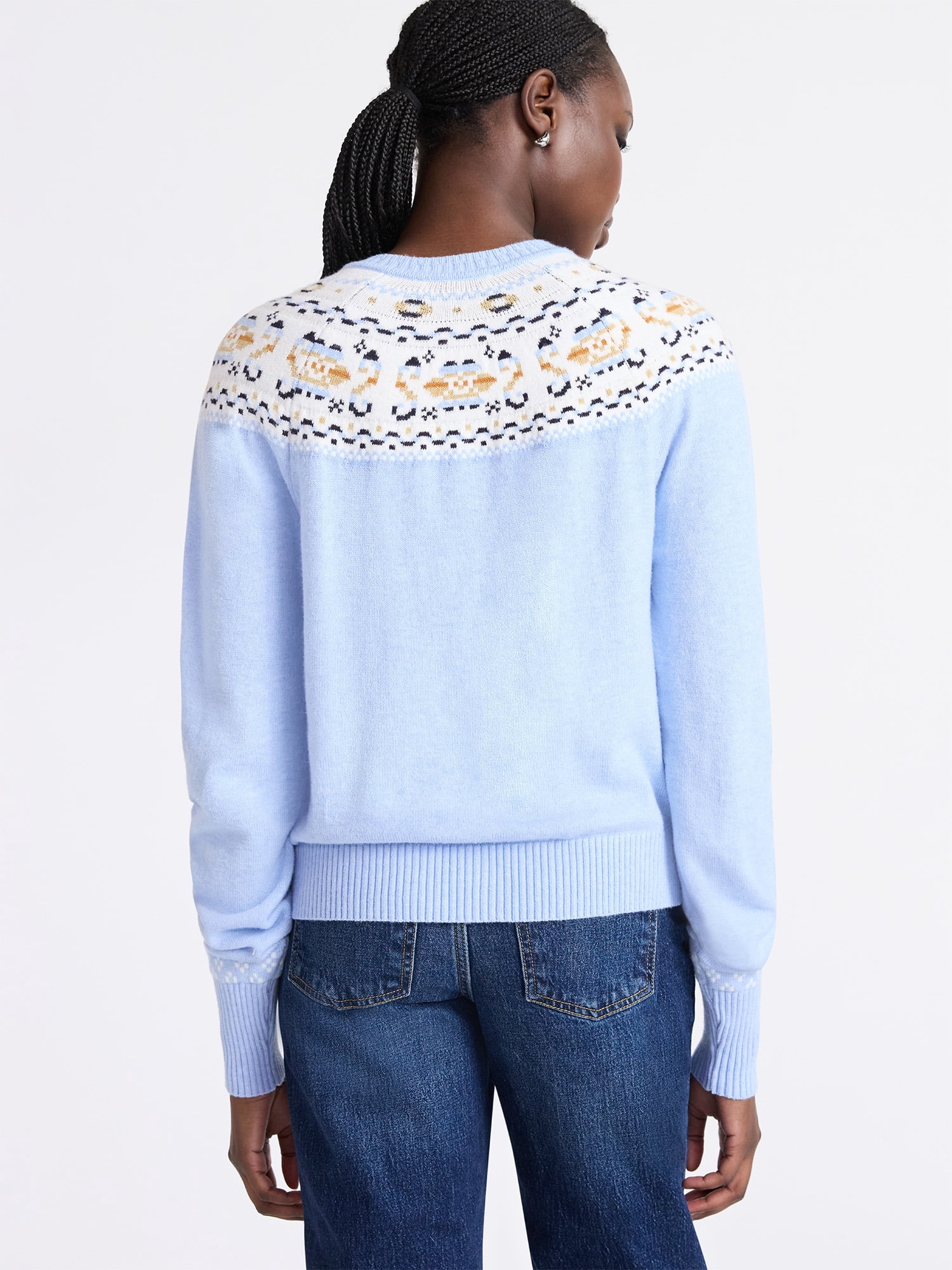 Free Assembly Women's Cozy Yarn Fair Isle Cardigan Sweater, Midweight, Sizes XS-XXL