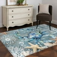 thumbnail image 3 of 4x6Ft Area Rugs Blue Crab Coastal Non-Skid Rubber Backing Large Rectangle Rugs - Living Room Bedroom Home Office, Summer Beach Nautical Starfish Coral Indoor Floor Mat Carpets Washable Rug, 3 of 9