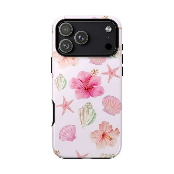 Ocean Summer Floral Phone Case, Watercolor Hibiscus & Starfish Pattern, Protective Case for iPhone 17 16 15 14 13 12 11 Pro Plus Mini
