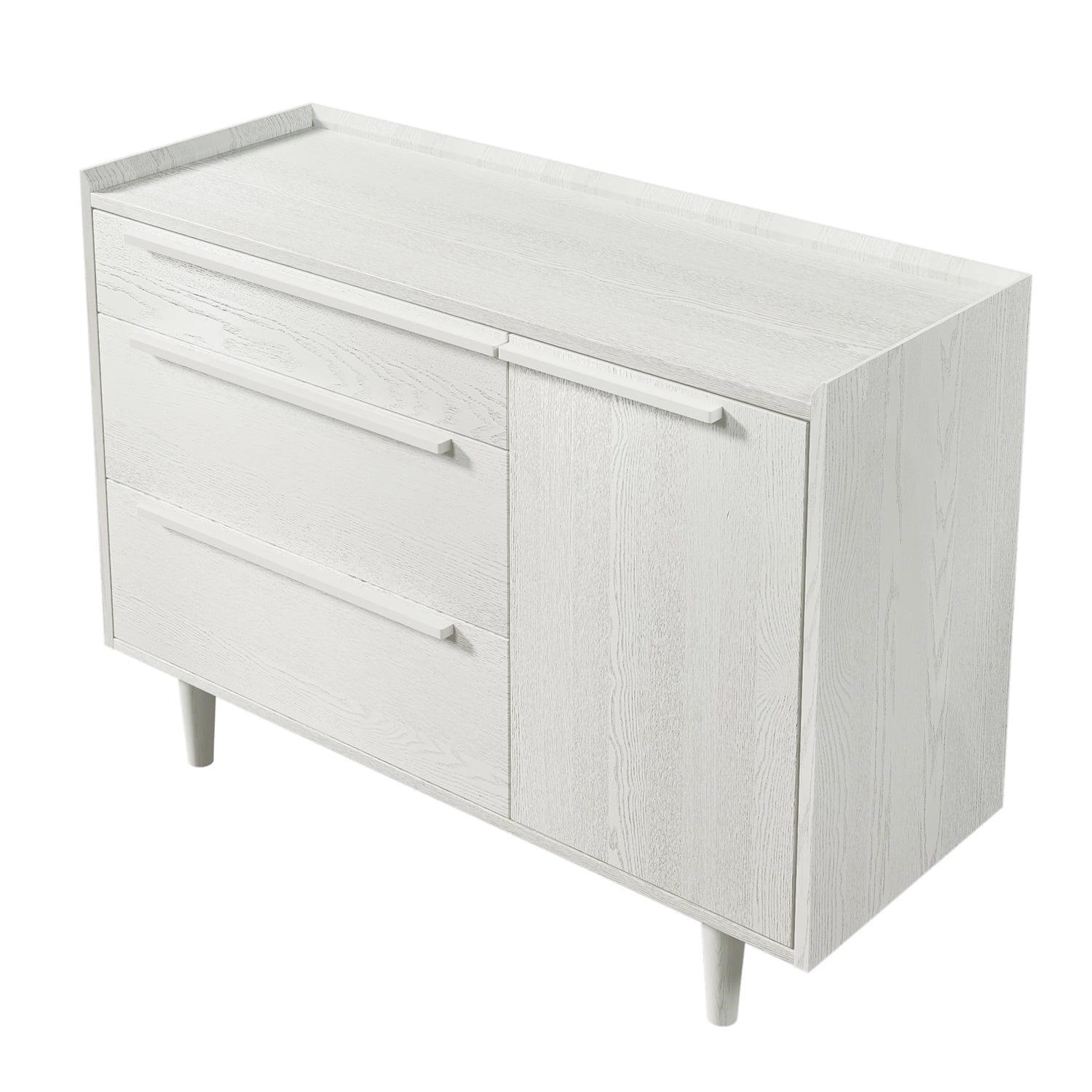 Kadyn Bedside Table, Modern Nightstand with 3-Drawer and Wood Legs, Bedside End Table for Living Room, White